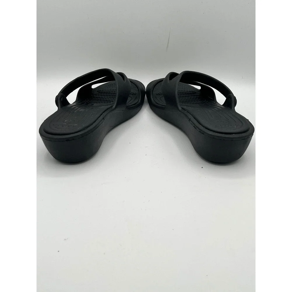 Crocs Meleen Twist Black Strappy Wedge Sandals Women Sz 6 Comfort Summer Shoes
